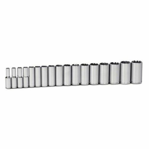 Williams Metric 1/2in. Dr Deep Socket Set, 12 Point, 17 Pieces, Size: 10MM - 32MM, Includes Clip Rail MSSD-17RC